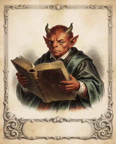 Vale, a desk portrait: a small, horned, unimpressed imp